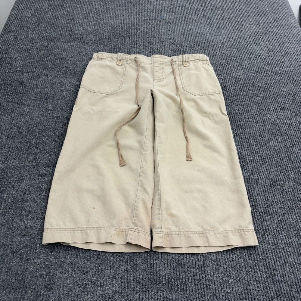Motherhood Maternity Shorts Womens M Beige Linen Cotton Drawstring Cargo Casual